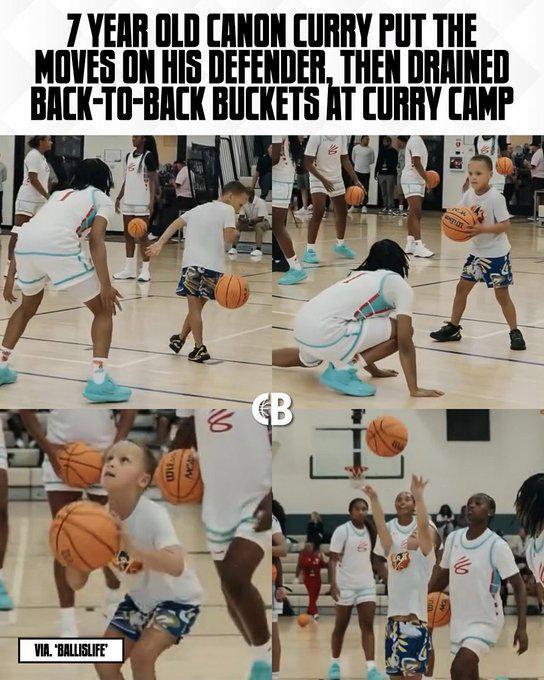 虎父无犬子！库里7岁的儿子卡农在训练营中晃飞防守人连中两记投篮